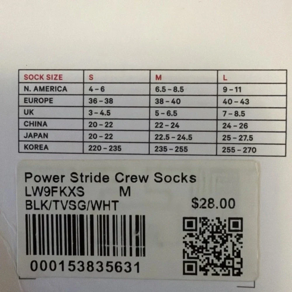 Lululemon Power Stride Crew Sock Black‎  Reflective Size Medium (6.5-8.5)